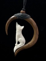 Wolf Howling on Crescent Moon Necklace