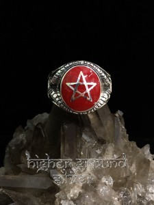 Pentagram Ring with Goat Horn Blood Red
