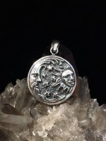Sun, Moon, Star Sterling Silver Pendant with Solid Background